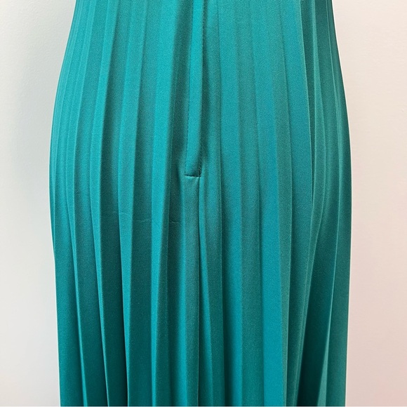 Vintage Mid Century Teal Chiffon Cape Pleated Formal Goddess Maxi Dress Gown - Picture 8 of 13